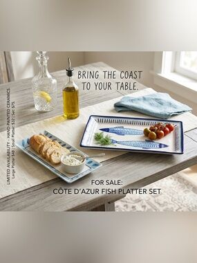 Sigrid Olsen Blue & White Cote d'Azur Fish Serving Platter Set
